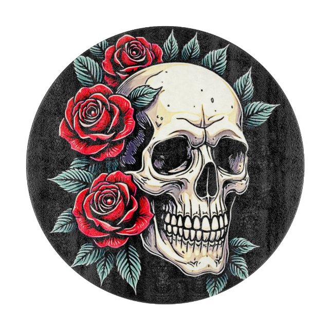 Tabla De Cortar Rosas de cráneo Tattoo Art (Anverso)