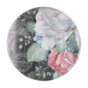 Tabla De Cortar Rosas de pizarra de acuarela