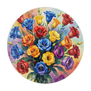 Tabla De Cortar Rosas Lisianthus Acuarela Multicolor Vibrante