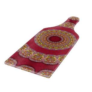 Tabla De Cortar Rosas Mandala Rojo Dorado Amarillo