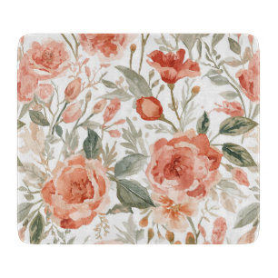 Tabla De Cortar Rosas Naranjas Botánico Acuarela Coral Floral
