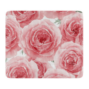 Tabla De Cortar Rosas Rosadas Acuarela Floral Patrón de Pétalos Ro