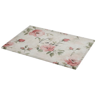 Tabla De Cortar Rosas rosadas crema Floral