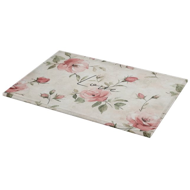 Tabla De Cortar Rosas rosadas crema Floral (Borde)