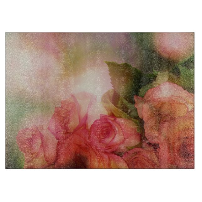 Tabla De Cortar Rosas Rosadas Románticas Acabado Suave (Anverso)