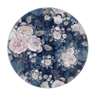 Tabla De Cortar Rosas rosas rosas oscuras azul: Vintage