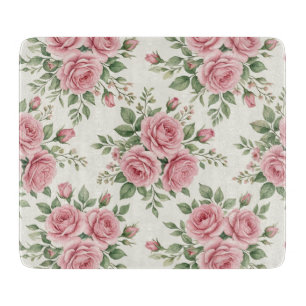 Tabla De Cortar Rosas Vintage en Acuarela Rosa Floral Sin Costuras