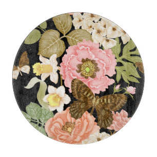 Tabla De Cortar Rosas Vintage Peonies: Patrón floral negro