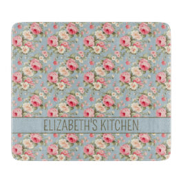 Tabla De Cortar Rosas y flores de algodón rosa y azul Shabby Chic