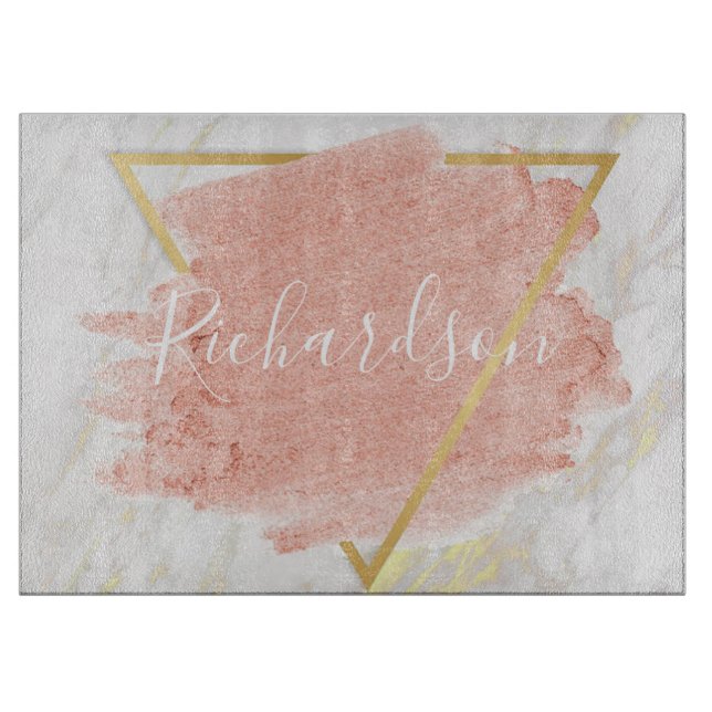 Tabla De Cortar Rose Gold and Marble glitter Name (Anverso)
