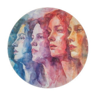 Tabla De Cortar Rostros de las mujeres - Pintura de acuarela