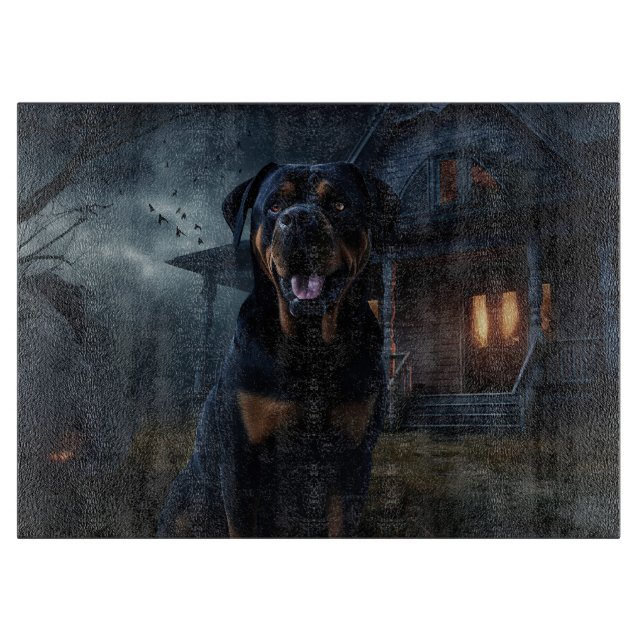 Tabla De Cortar Rottweiler de Halloween Espantoso (Anverso)