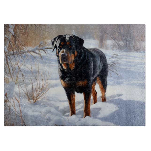 Tabla De Cortar Rottweiler Deja que nieve Navidad (Anverso)