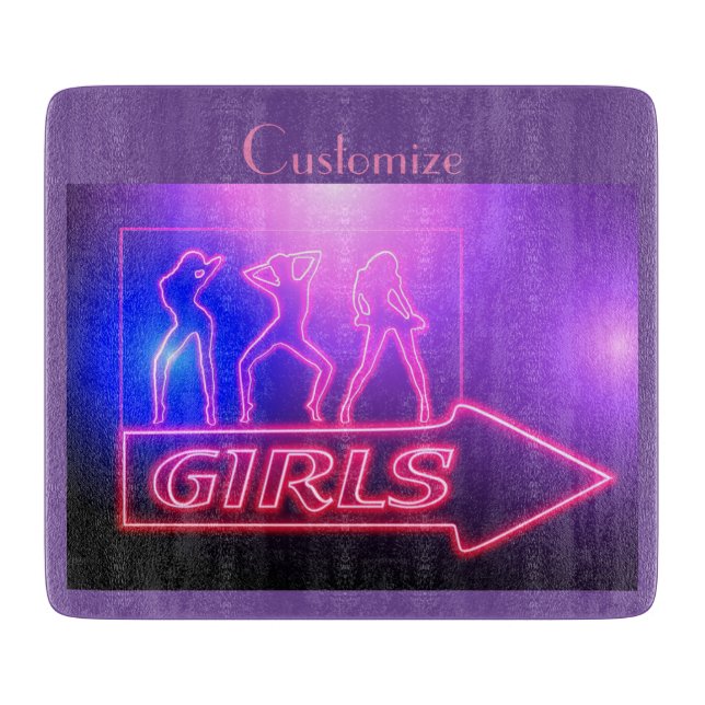 Tabla De Cortar Rótulo de Chicas rosados neón Thunder_Cove (Anverso)