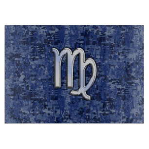 Tabla De Cortar Rótulo Virgo Zodiac Silver sobre el camo digital a