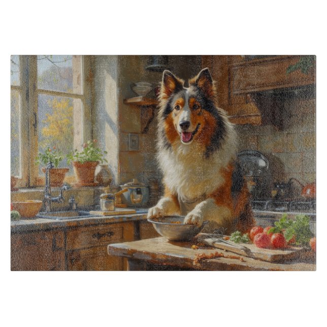 Tabla De Cortar Rough Collie Cooking in Kitchen (Anverso)