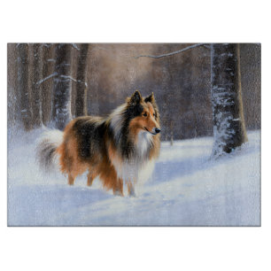 Tabla De Cortar Rough Collie Deja que nieve Navidad