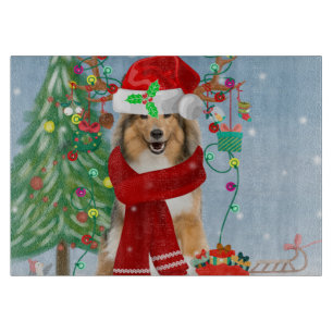 Tabla De Cortar Rough Collie Dog in Snow Navidades