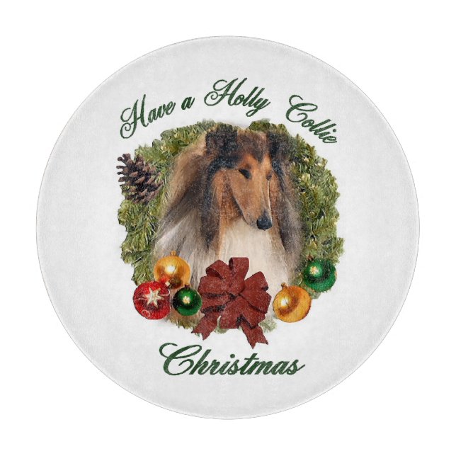 Tabla De Cortar Rough Collie Navidades (Anverso)