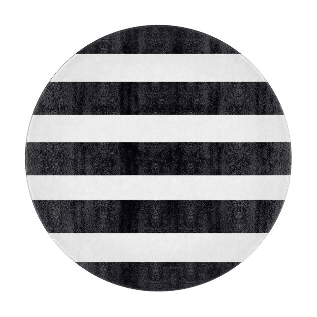 Tabla De Cortar ROUND CUTTING BOARD GLASS Moda Black White Stripes (Anverso)