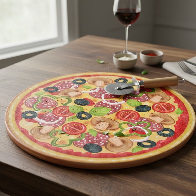 Tabla De Cortar Round Cutting Board  Illustration Whole Pizza (Subido por el creador)