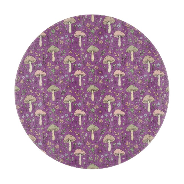 Tabla De Cortar Round Plum Purple Fungi Witchy Circle  (Anverso)