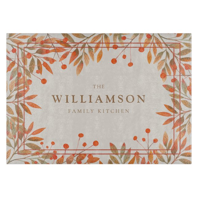 Tabla De Cortar Rowan Red Berries & Fall deja botánico (Anverso)