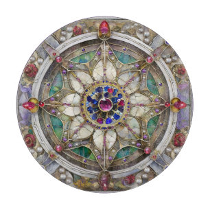 Tabla De Cortar Rubí, amatista, zafiro y mandala de perla