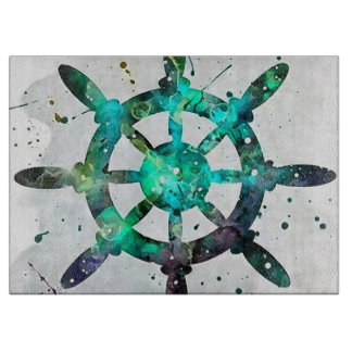 Tabla De Cortar Rueda del capitán en colores del océano verde azul