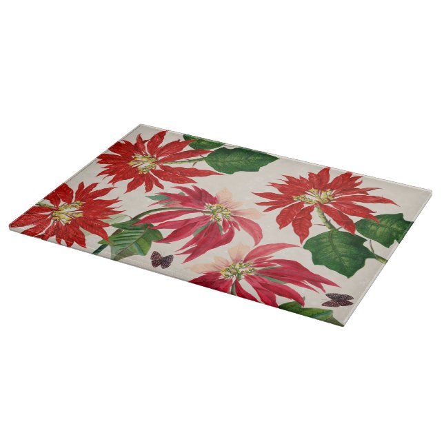 Tabla De Cortar Ruido Rojo Acuarela Poinsettia Verdor Floral (Borde)