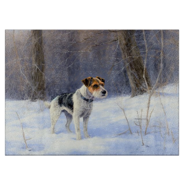 Tabla De Cortar Russell Terrier Deja que nieve Navidad (Anverso)