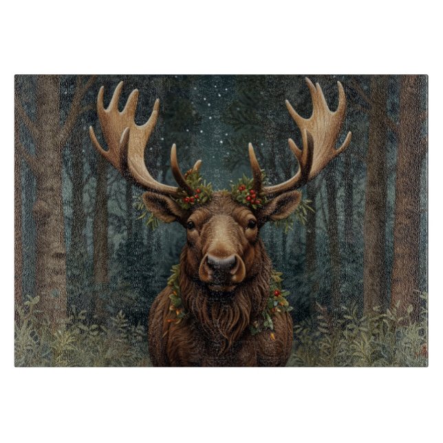 Tabla De Cortar Rustic Christmas moose deer boho woodland forest  (Anverso)