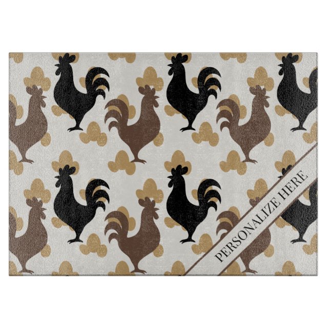 Tabla De Cortar Rustic Folk Art Rooster Pattern, Farmhouse Kitchen (Anverso)