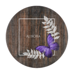 Tabla De Cortar Rustic Purple Butterfly Personalized Cutting Board