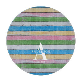 Tabla De Cortar Rustic Wood Pastel Stripes Family Name