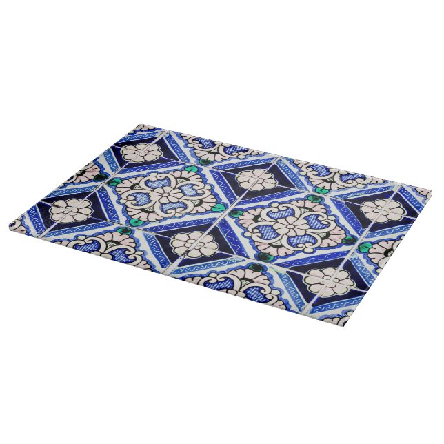 Tabla De Cortar Rústico Azulejo Patrón Español Azulejo Navío Blanc (Borde)