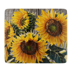 Tabla De Cortar Rústicos girasoles de campo en la impresión de car