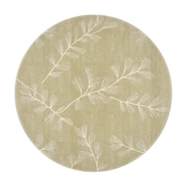Tabla De Cortar Sage Green Botanical Pattern Cream Hand Drawn Leaf (Anverso)
