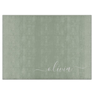 Tabla De Cortar Sage Green Minimalista Moderno Monograma elegante