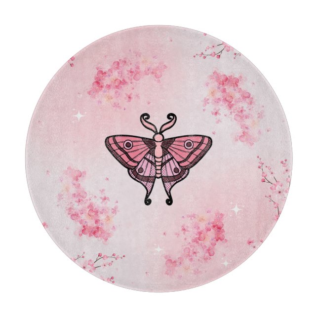 Tabla De Cortar Sakura Bliss, polilla rosada y Sakura floral (Anverso)