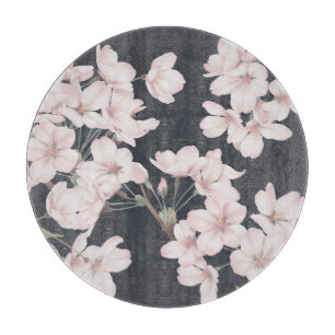 Tabla De Cortar Sakura floral, gris oscuro, patrón sin costuras.