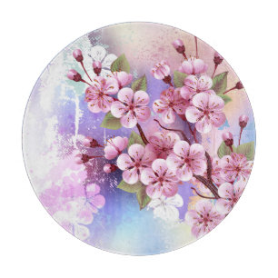 Tabla De Cortar Sakura rosa sobre fondo de pintura