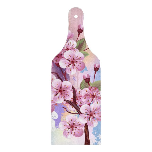 Tabla De Cortar Sakura rosa sobre fondo de pintura (Anverso)