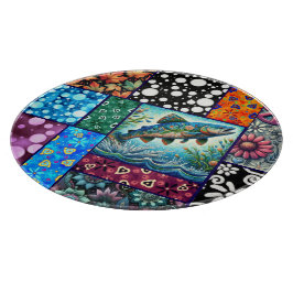 Tabla De Cortar Salmon Crazy Quilt Floral Whimsical Colorful