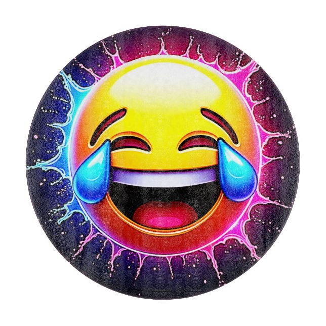 Tabla De Cortar Salpicadura Alegre: Arte de Emoji Sonriente (Anverso)