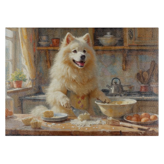 Tabla De Cortar Samoyedo Cocinando en la Cocina (Anverso)