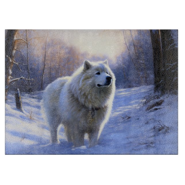Tabla De Cortar Samoyedo Deja que nieve Navidad (Anverso)