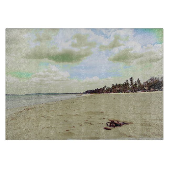 Tabla De Cortar Sandalias en la playa tropical (Anverso)