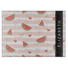 Tabla De Cortar sandías rojas, corazones, rayas, tu nombre