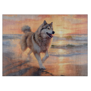 Tabla De Cortar Sandy Paws Perro Malamute de Alaska en la puesta d